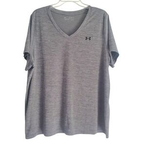 Under Armour Shirt Mens 2XL Gray HeatGear Loose V-Neck Athletic Training Workout